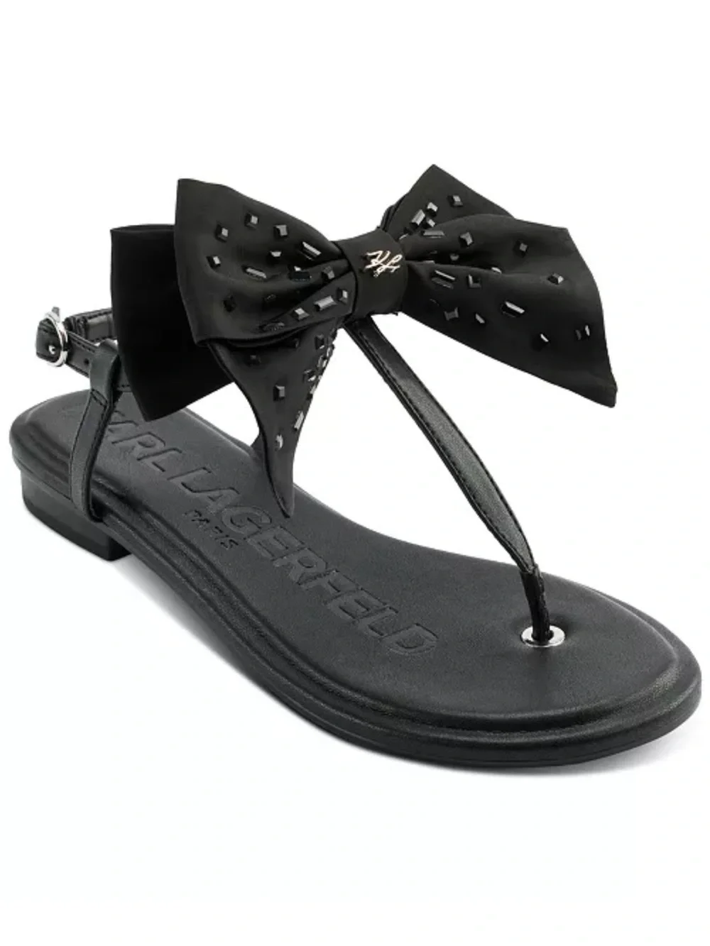 Karl Lagerfeld Black Bow Thong Sandals with Stud Detail